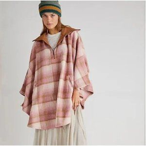 NWOT Free People Woodstock Cozy Brushed Plaid Poncho Cape One Size
